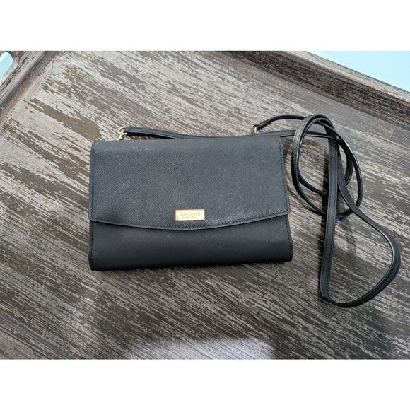 KATE SPADE NEW YORK crossbody purse/wallet organizer Black SAFFIANO leather - Picture 1 of 5
